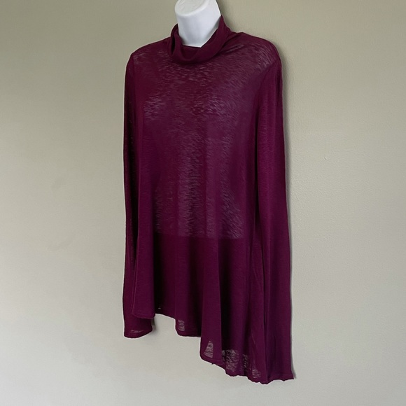 Three Dots Asymmetrical Turtleneck Wool-Blend Top - Picture 3 of 6